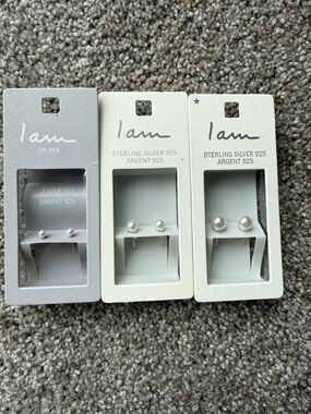 I am Sterling Silver Pearl Stud Earrings (3 Pairs) lot